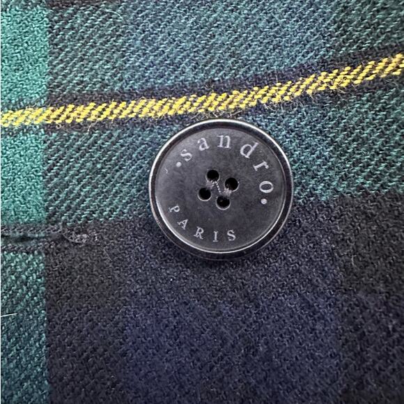 Sandro Paris Dark Green Plaid Wool Blend Double Breasted Blazer Size 36 … - Picture 5 of 11